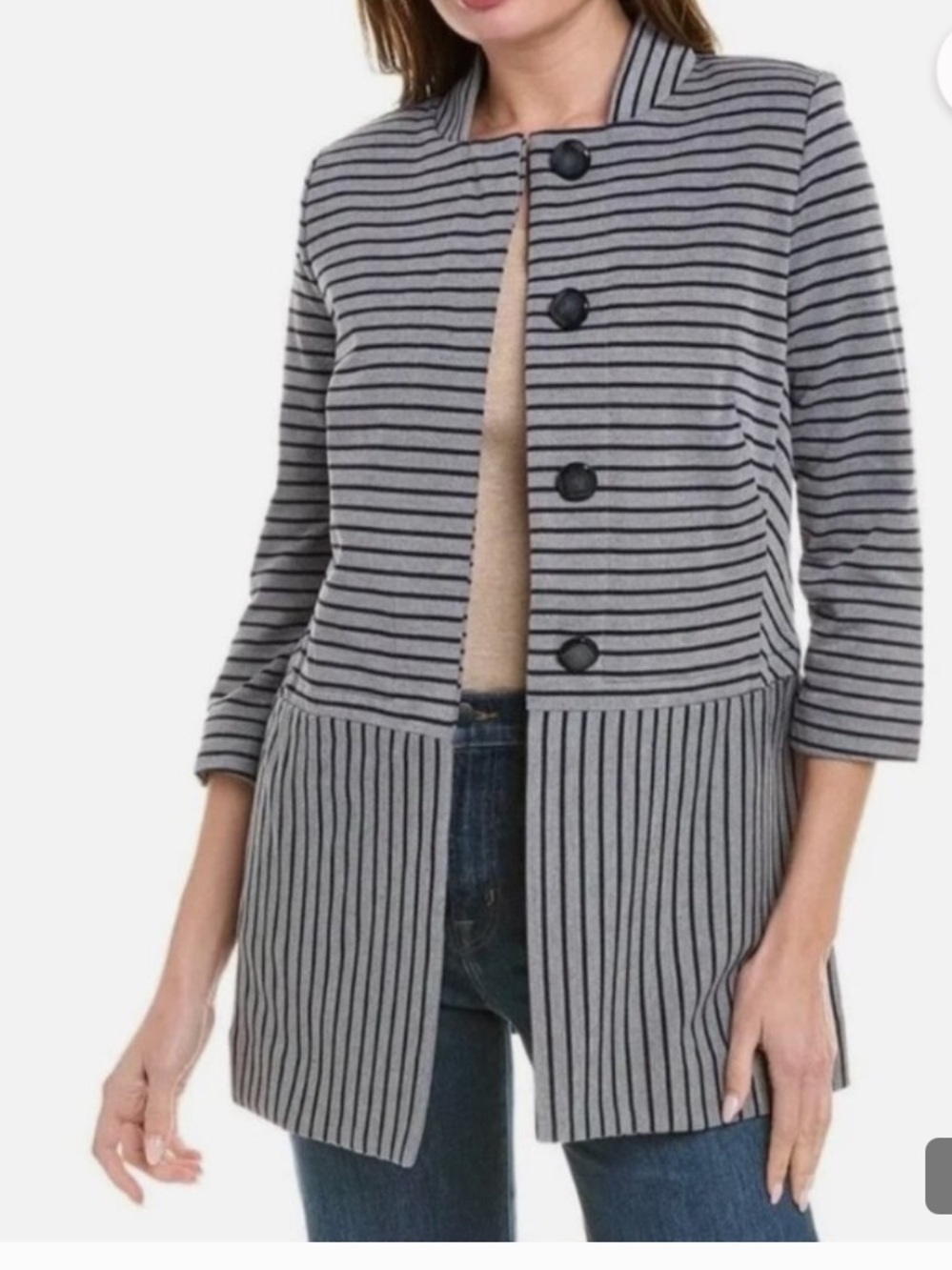 CAbi Striped Gray and Navy Car Coat